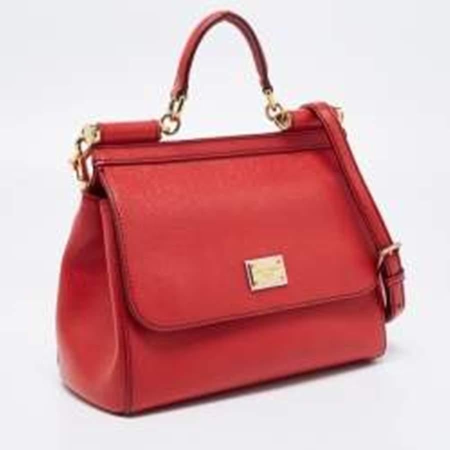 Women's Dolce & Gabbana Red Leather Medium Miss Sicily Top Handle Bag