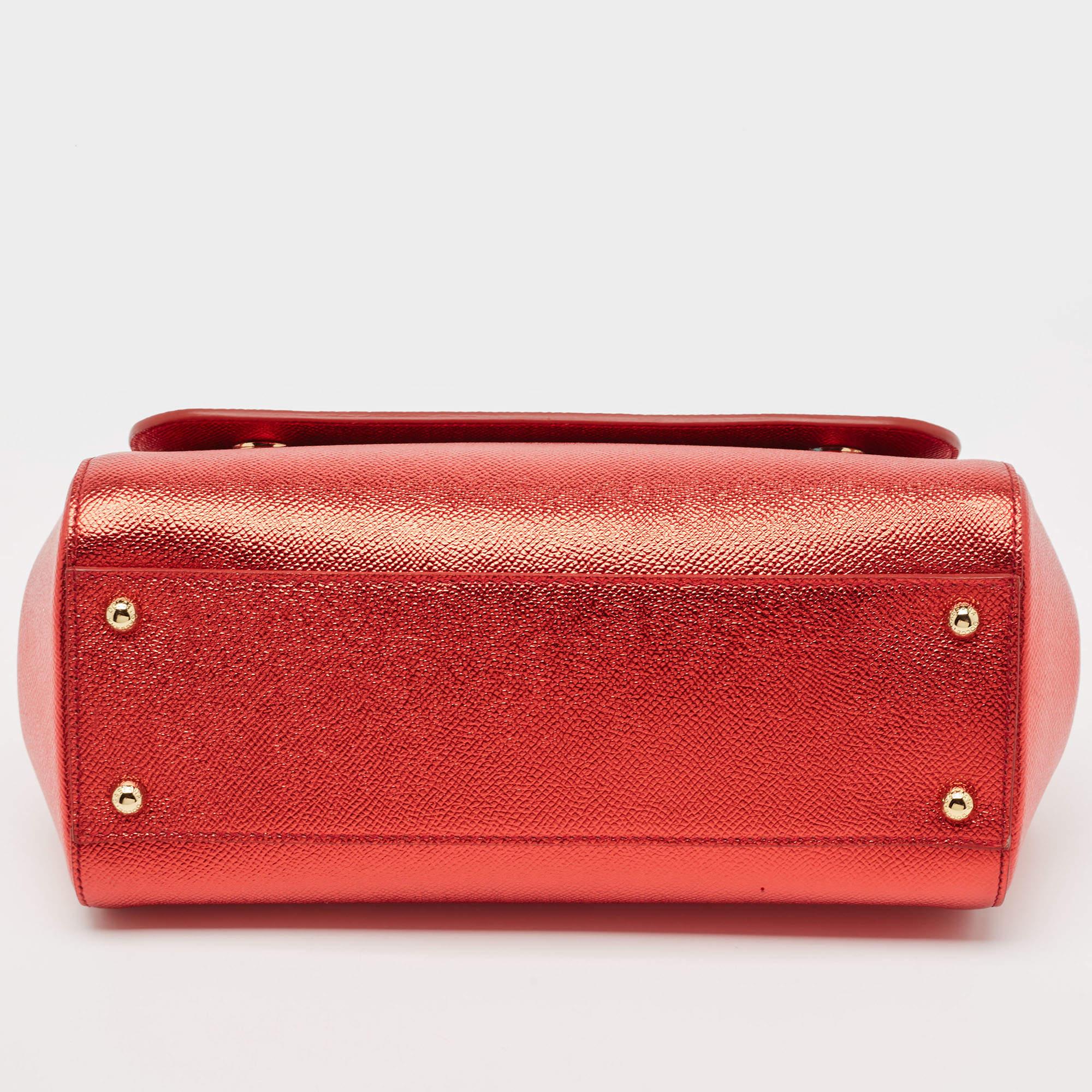 Dolce & Gabbana Red Leather Medium Miss Sicily Top Handle Bag 1