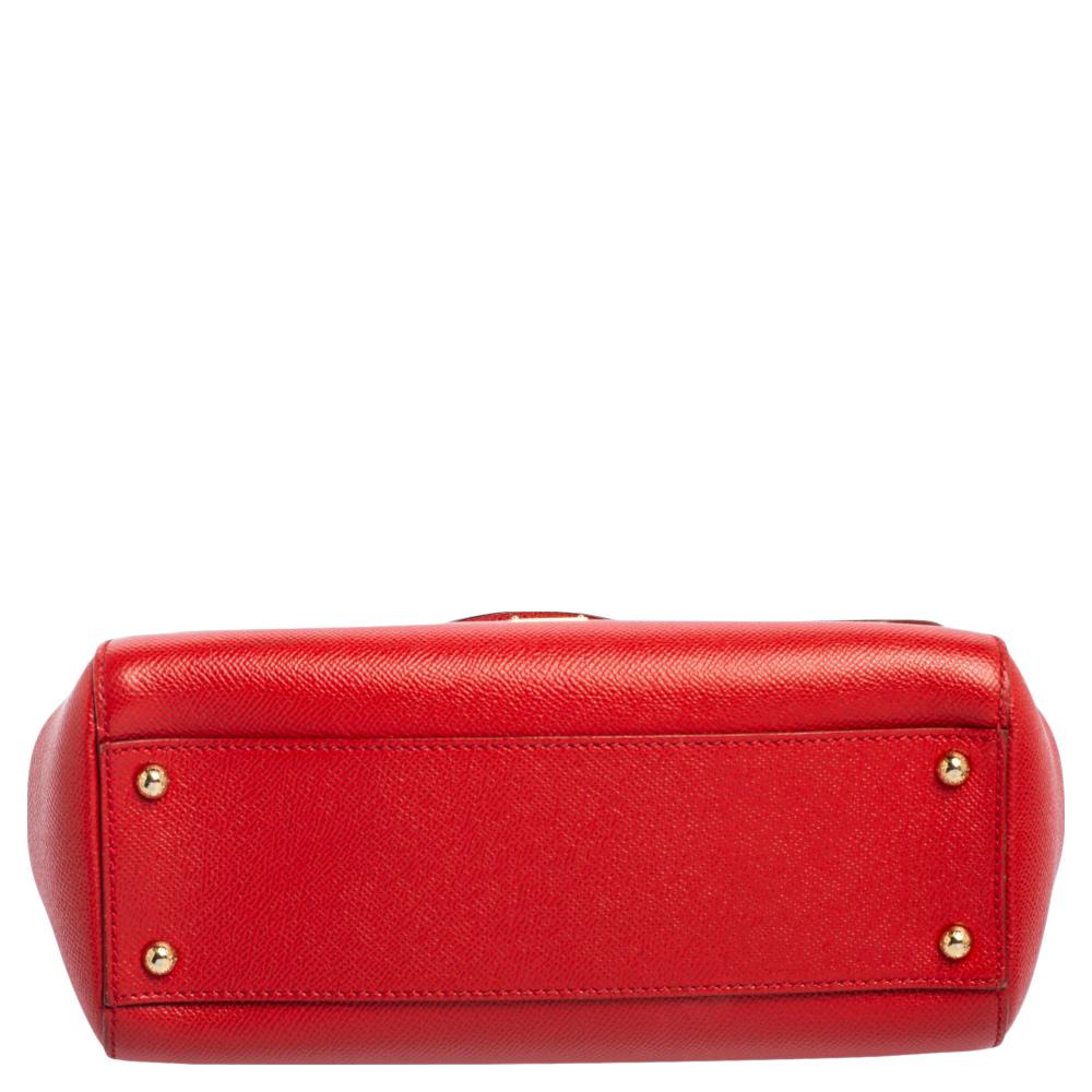 Women's Dolce & Gabbana Red Leather Medium Miss Sicily Top Handle Bag