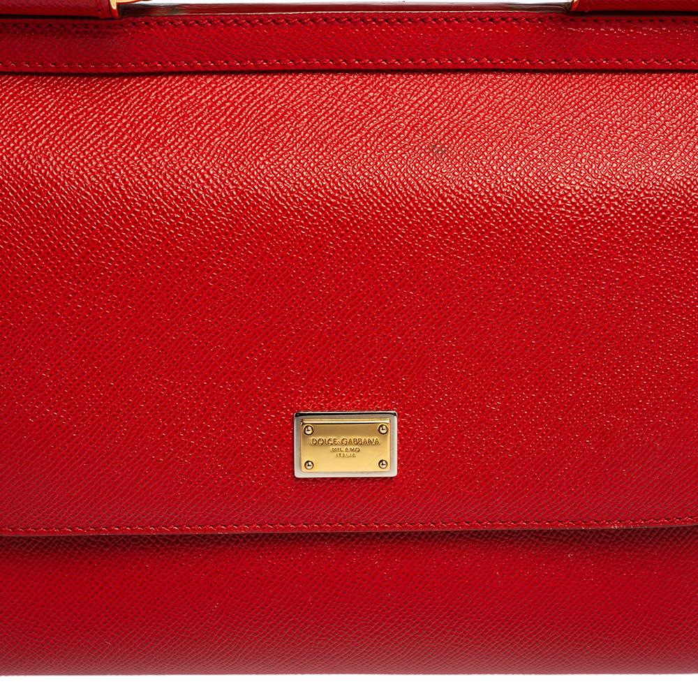 Dolce & Gabbana Red Leather Medium Miss Sicily Top Handle Bag 1