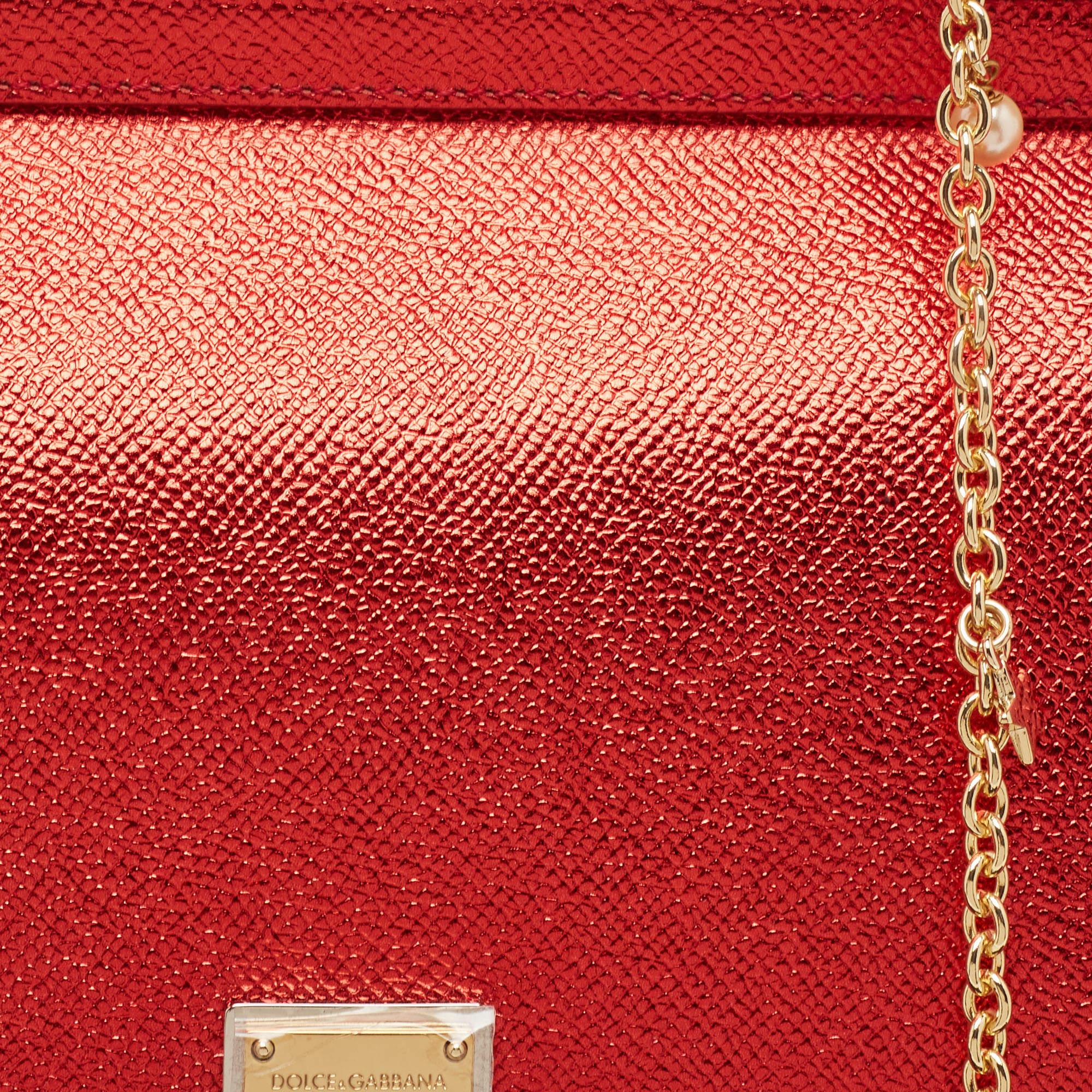 Dolce & Gabbana Red Leather Medium Miss Sicily Top Handle Bag 4