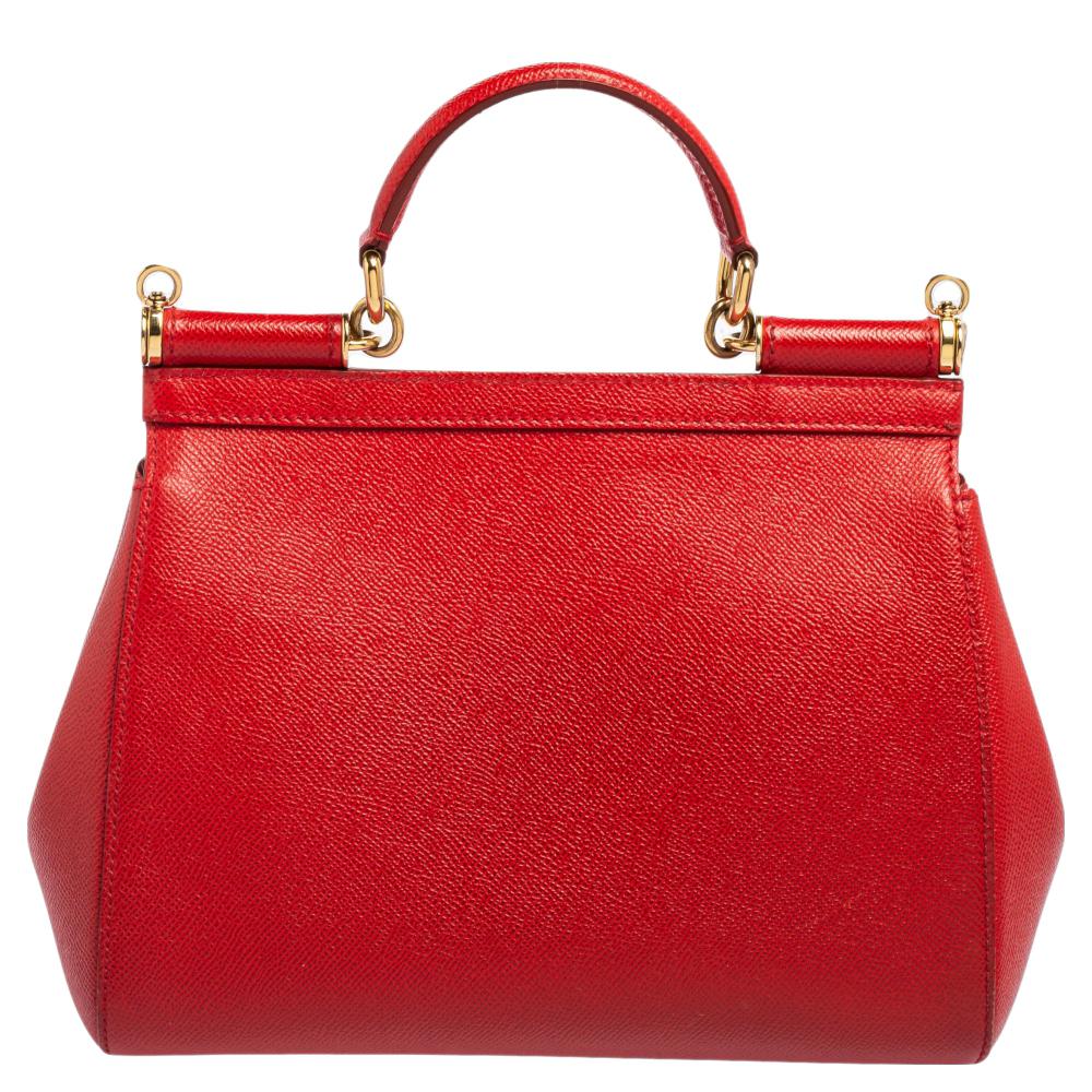 Dolce & Gabbana Red Leather Medium Miss Sicily Top Handle Bag 2