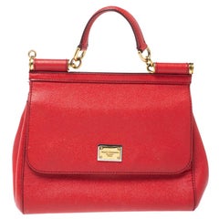 Dolce & Gabbana Red Leather Medium Miss Sicily Top Handle Bag