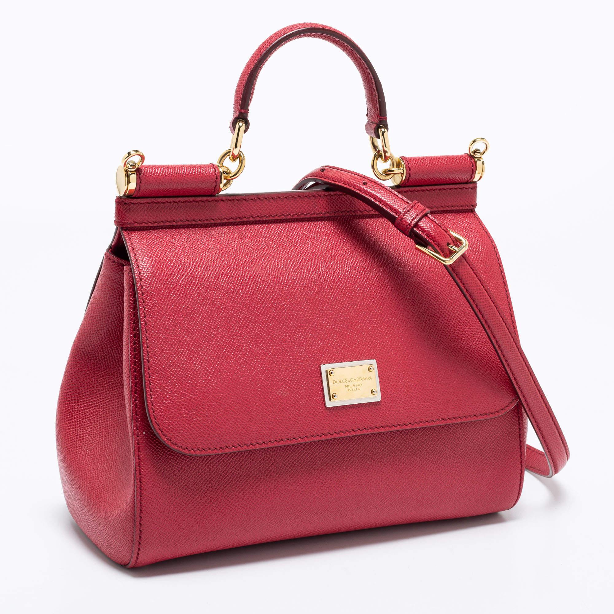Women's Dolce & Gabbana Red Leather Medium Miss Sicily Tote