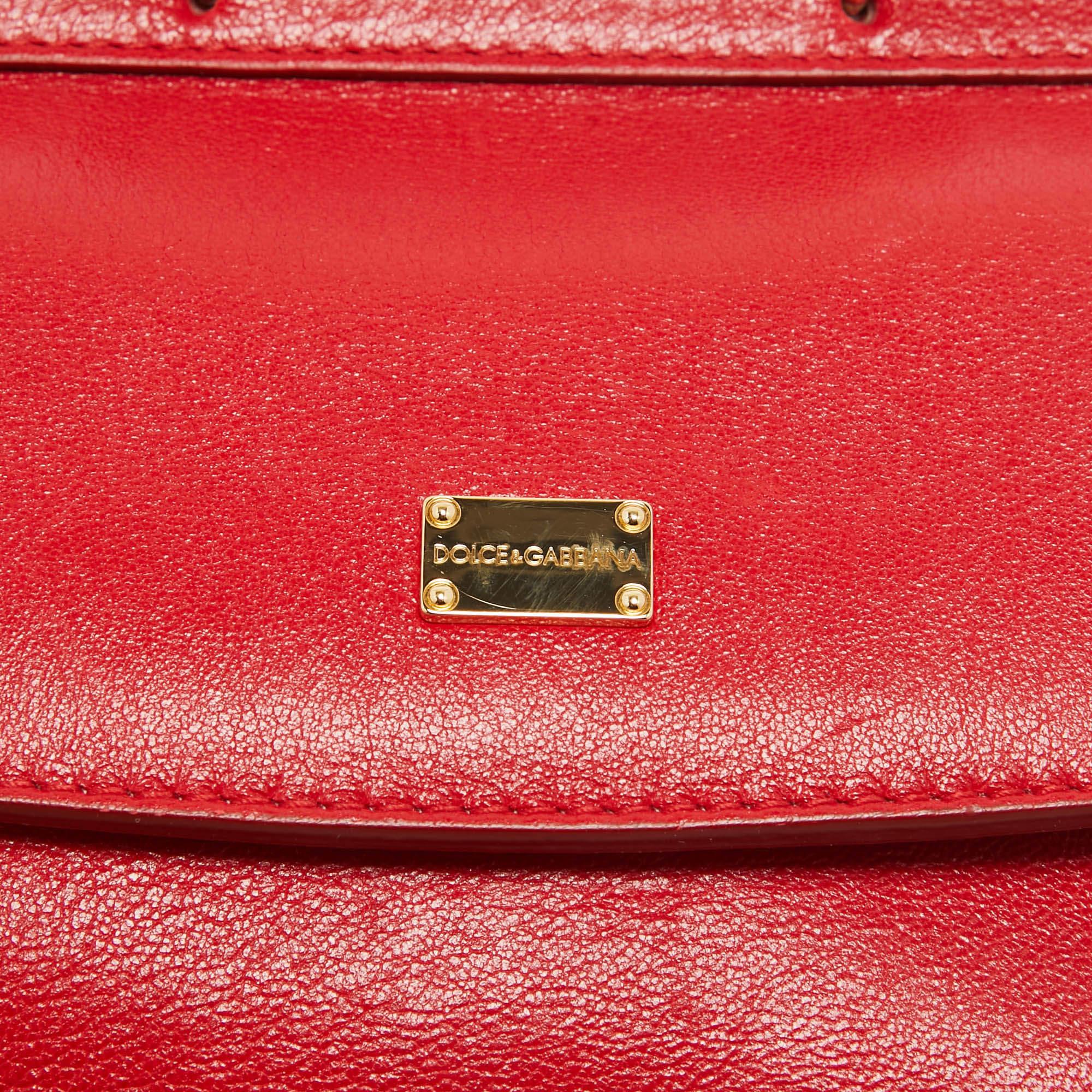 Women's Dolce & Gabbana Red Leather Mini Miss Sicily Top Handle Bag