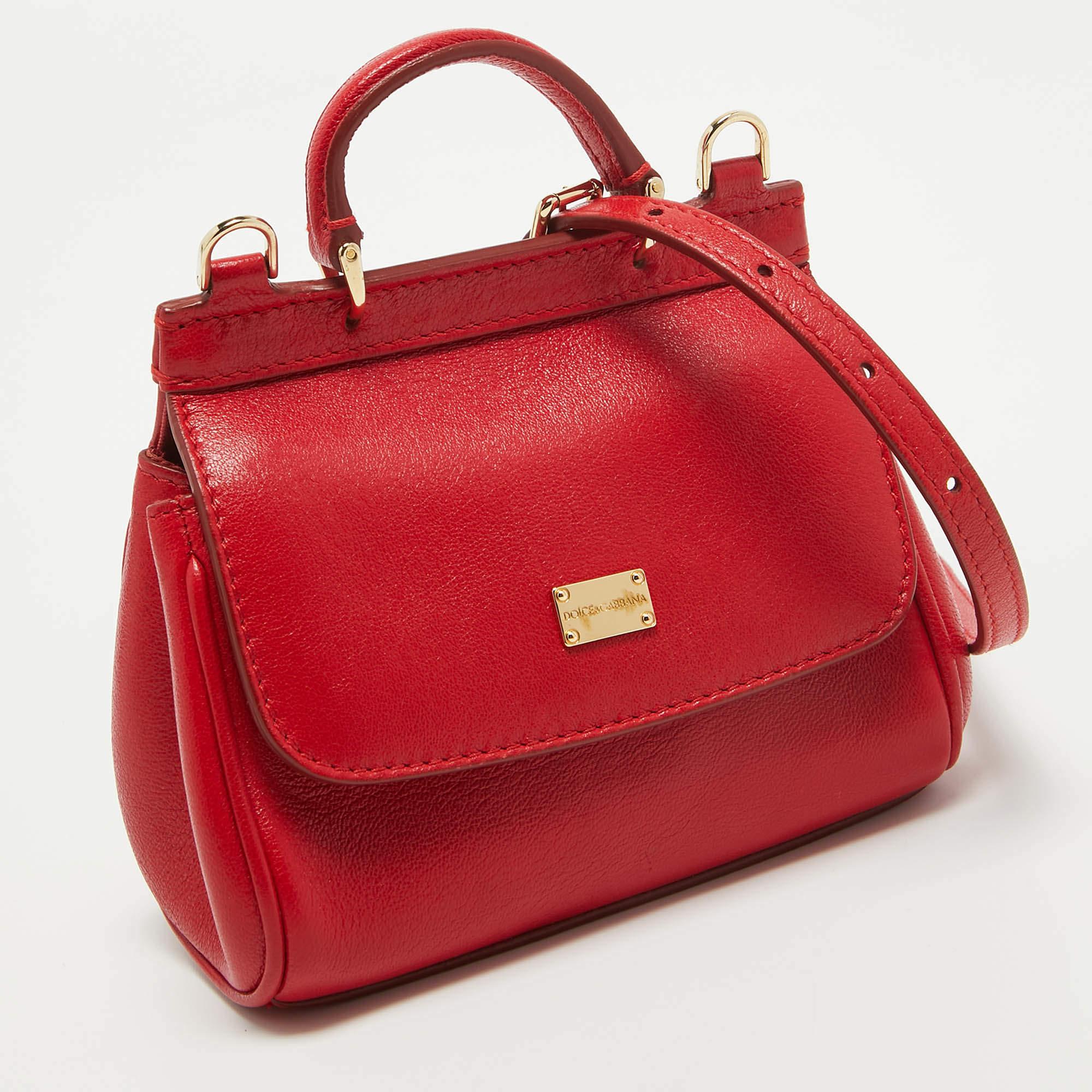Dolce & Gabbana Red Leather Mini Miss Sicily Top Handle Bag 3