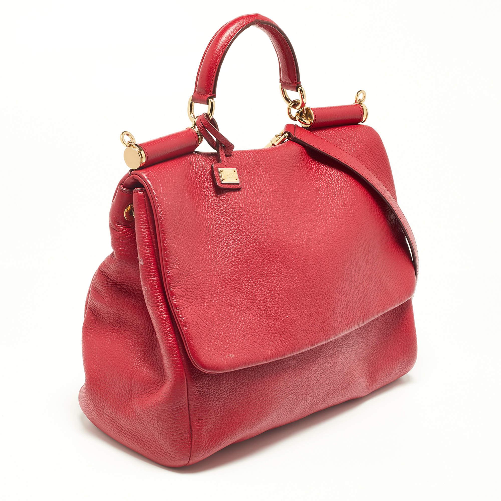 Women's Dolce & Gabbana Red Leather Miss Sicily Top Handle Bag