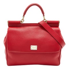 Dolce 
Gabbana Red Leather Miss Sicily Top Handle Bag