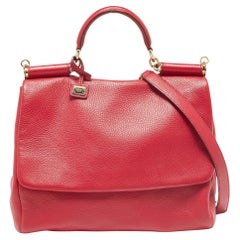 Dolce & Gabbana Red Leather Miss Sicily Top Handle Bag