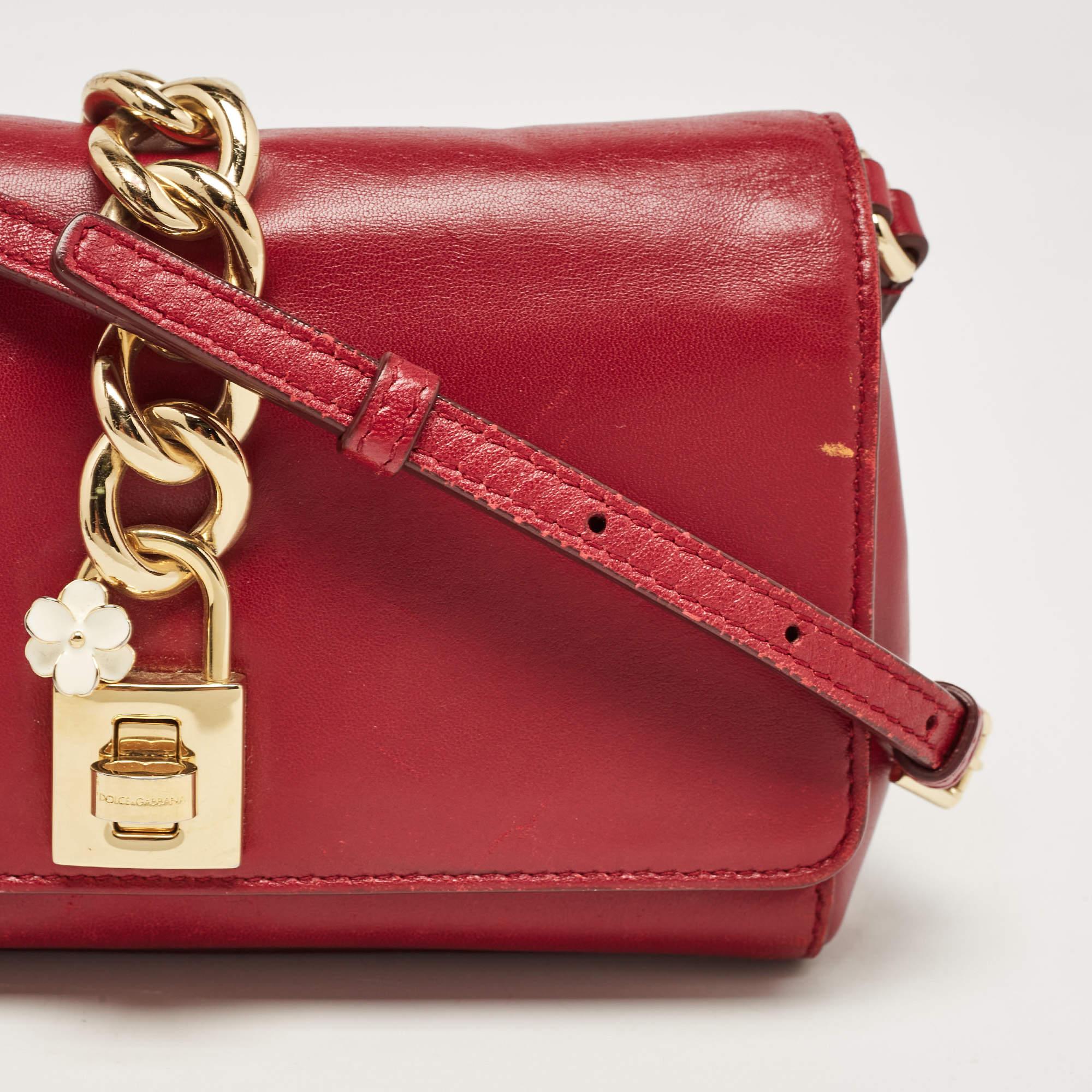Dolce & Gabbana Red Leather Padlock Flap Crossbody Bag For Sale 6