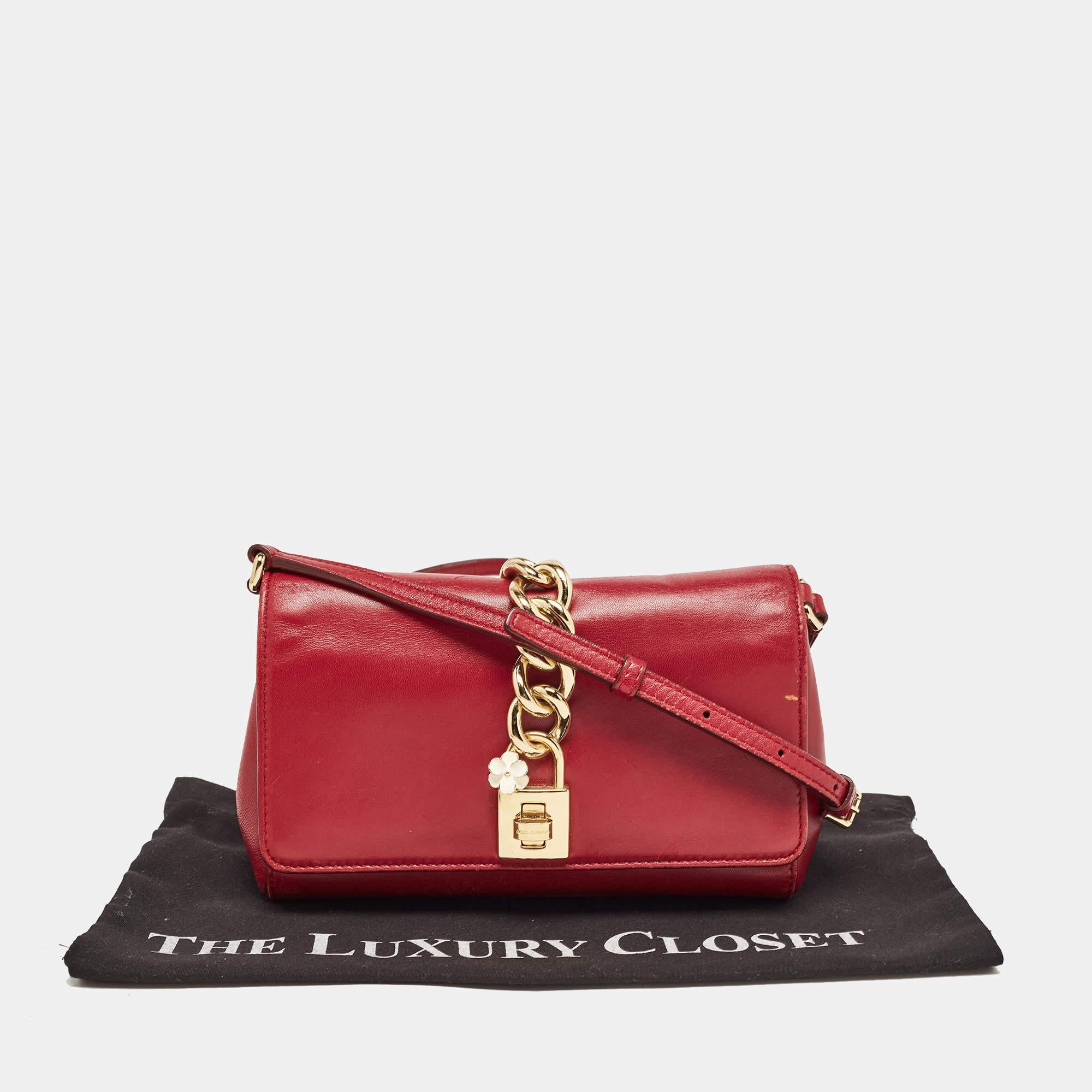 Dolce & Gabbana Red Leather Padlock Flap Crossbody Bag For Sale 9
