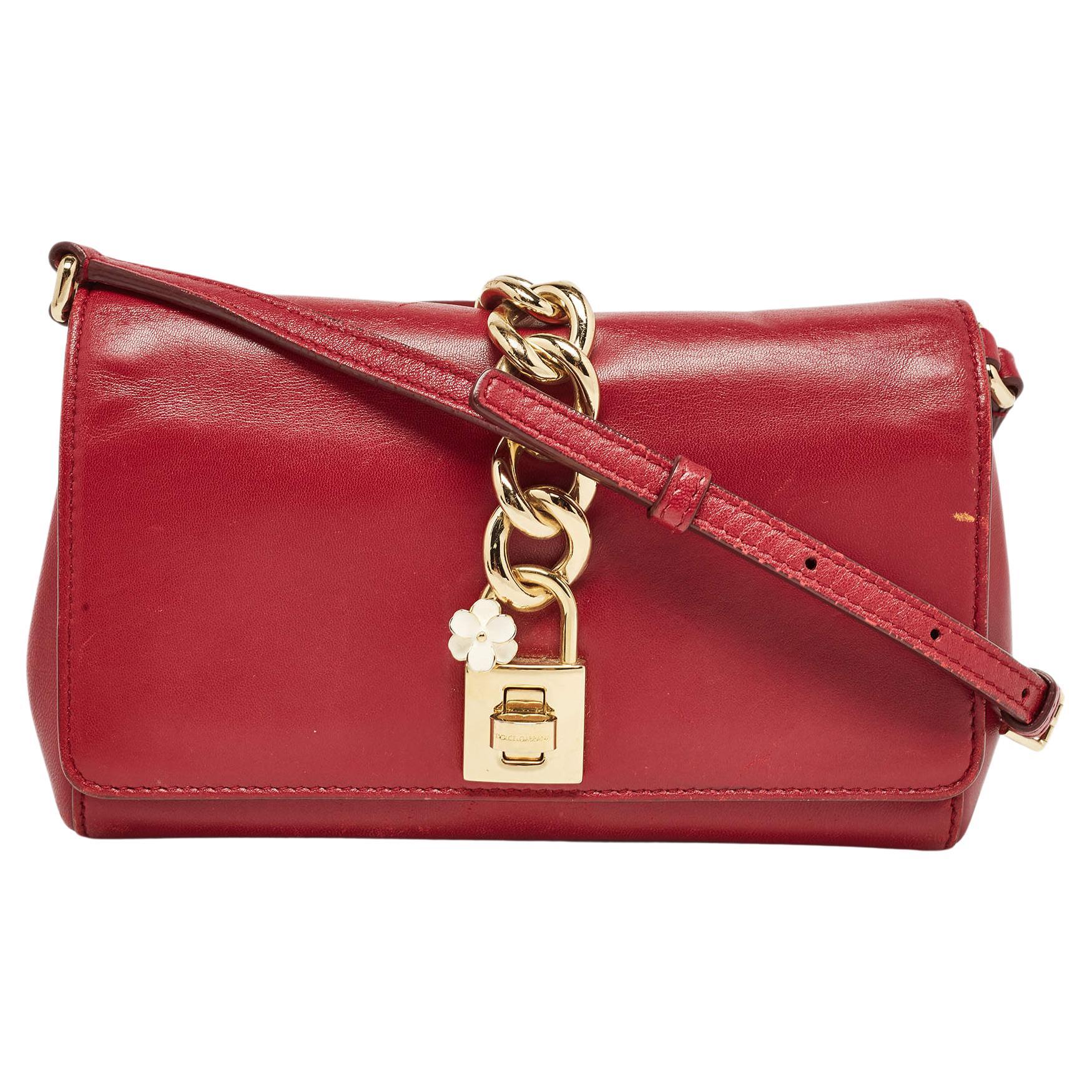 Dolce & Gabbana Red Leather Padlock Flap Crossbody Bag For Sale