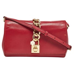 Dolce & Gabbana Red Leather Padlock Flap Crossbody Bag