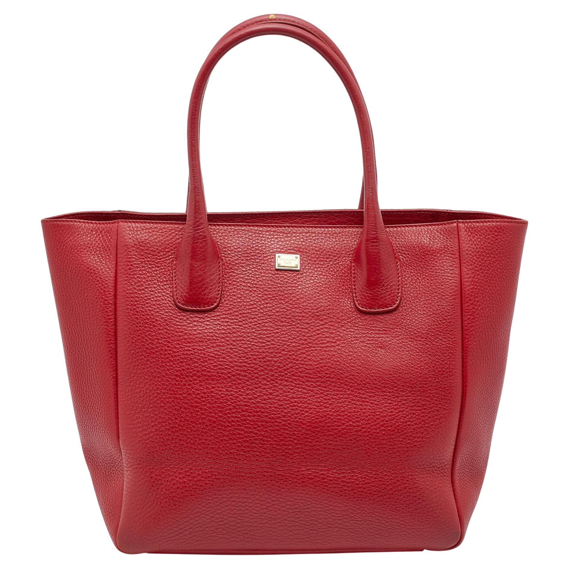Dolce & Gabbana Red I Love Pizza Rhinestone Embellished Tote Bag