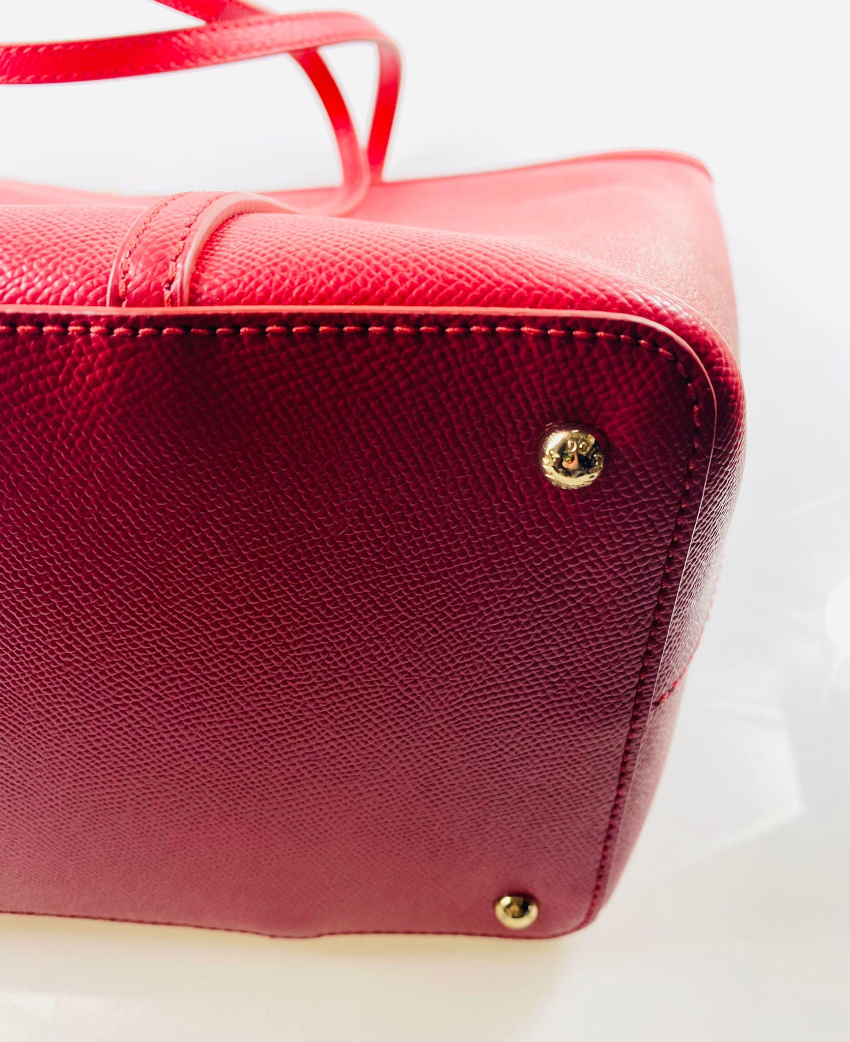 Dolce & Gabbana Rotes Leder Einkaufstasche Top Handle Handtasche Gold DG Logo 2