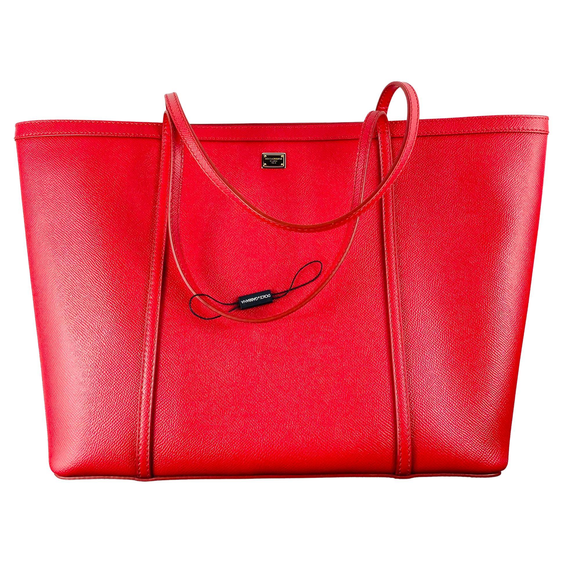 Dolce and Gabbana Red Leather Shopping Tote Bag Top Handle Handbag Gold DG  Logo at 1stDibs