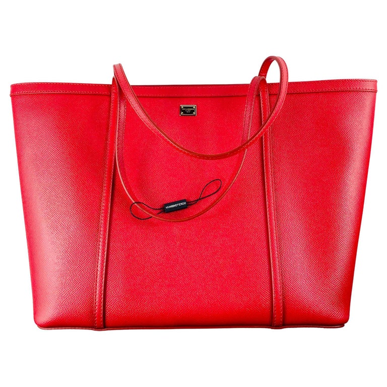 Dolce and Gabbana Red Leather Shopping Tote Bag Top Handle Handbag Gold DG  Logo