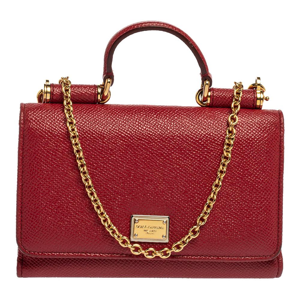 Dolce 
Gabbana Red Leather Sicily Von Wallet on Chain