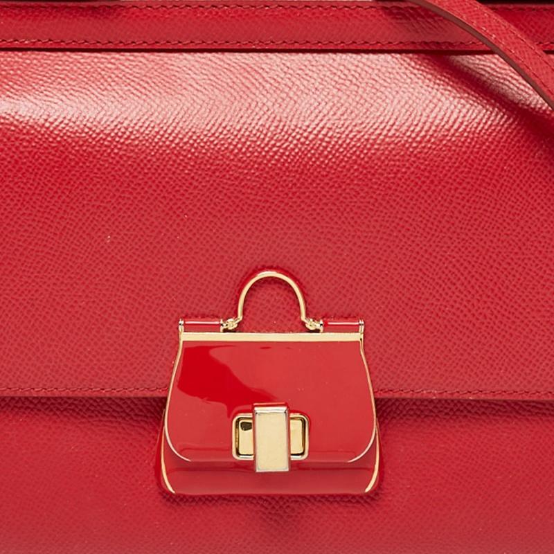 Dolce & Gabbana Red Leather Small Miss Sicily Top Handle Bag 6