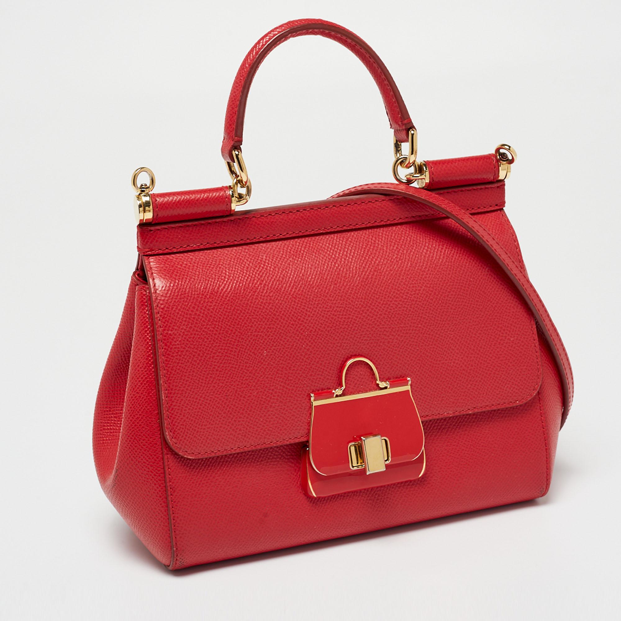 Women's Dolce & Gabbana Red Leather Small Miss Sicily Top Handle Bag
