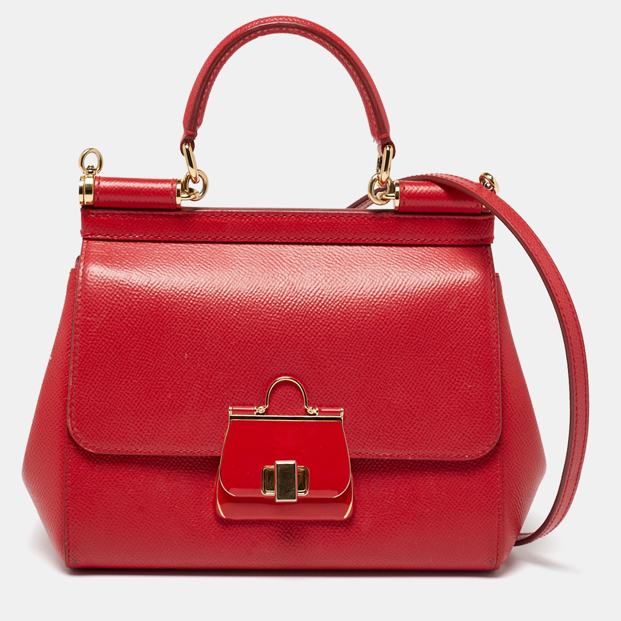Dolce & Gabbana Red Leather Small Miss Sicily Top Handle Bag 2