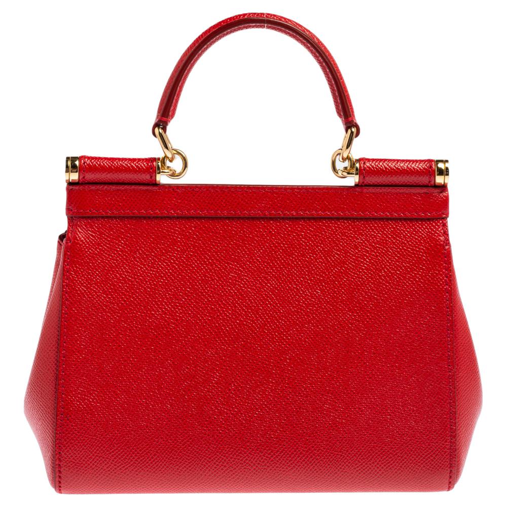 Dolce & Gabbana Red Leather Small Miss Sicily Top Handle Bag 3