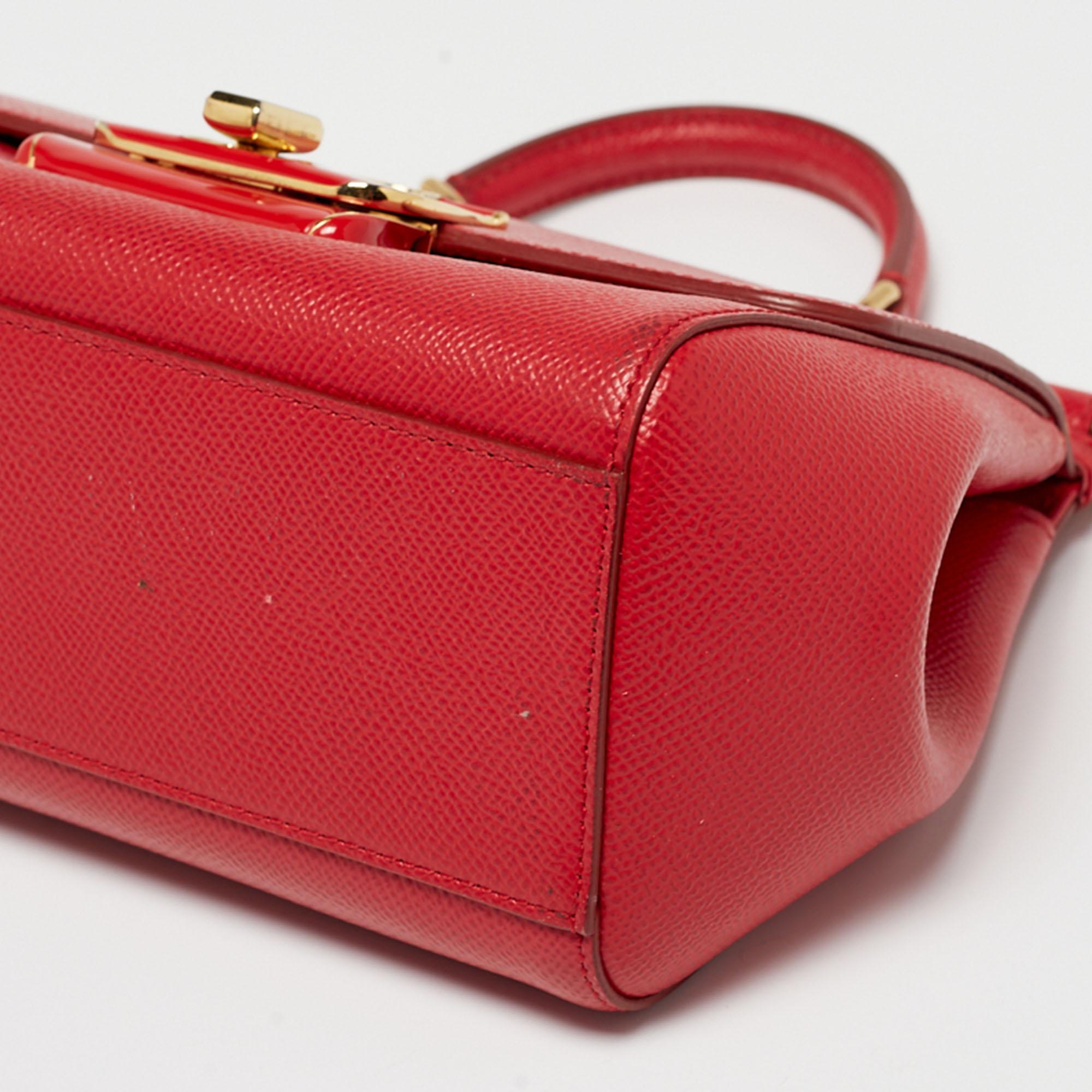 Dolce & Gabbana Red Leather Small Miss Sicily Top Handle Bag 3