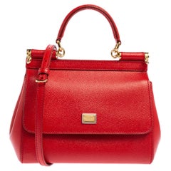 Dolce & Gabbana Red Leather Small Miss Sicily Top Handle Bag