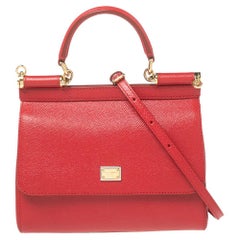 Dolce & Gabbana Red Leather Small Miss Sicily Top Handle Bag