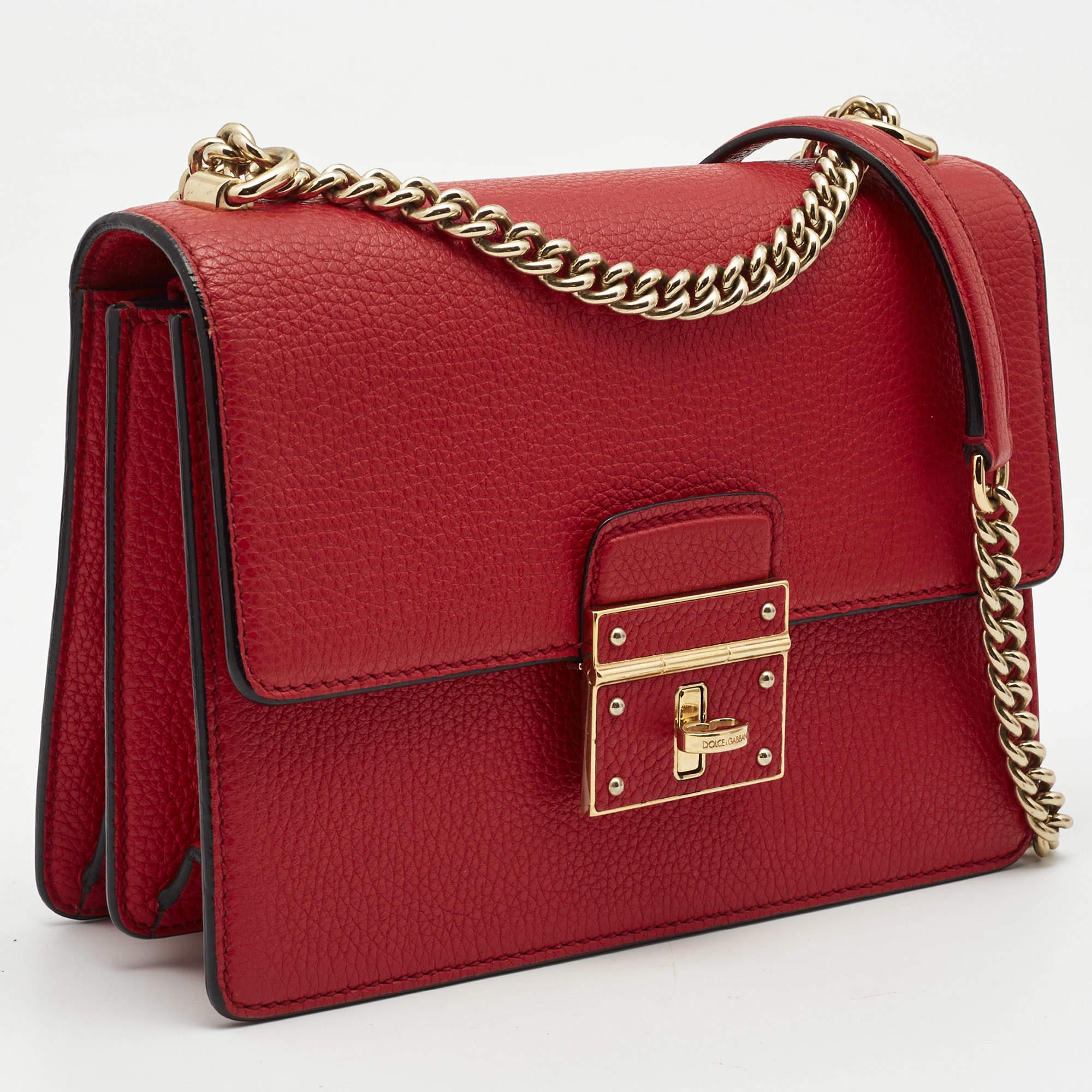 Dolce & Gabbana Red Leather Small Rosalia Shoulder Bag In Excellent Condition In Dubai, Al Qouz 2