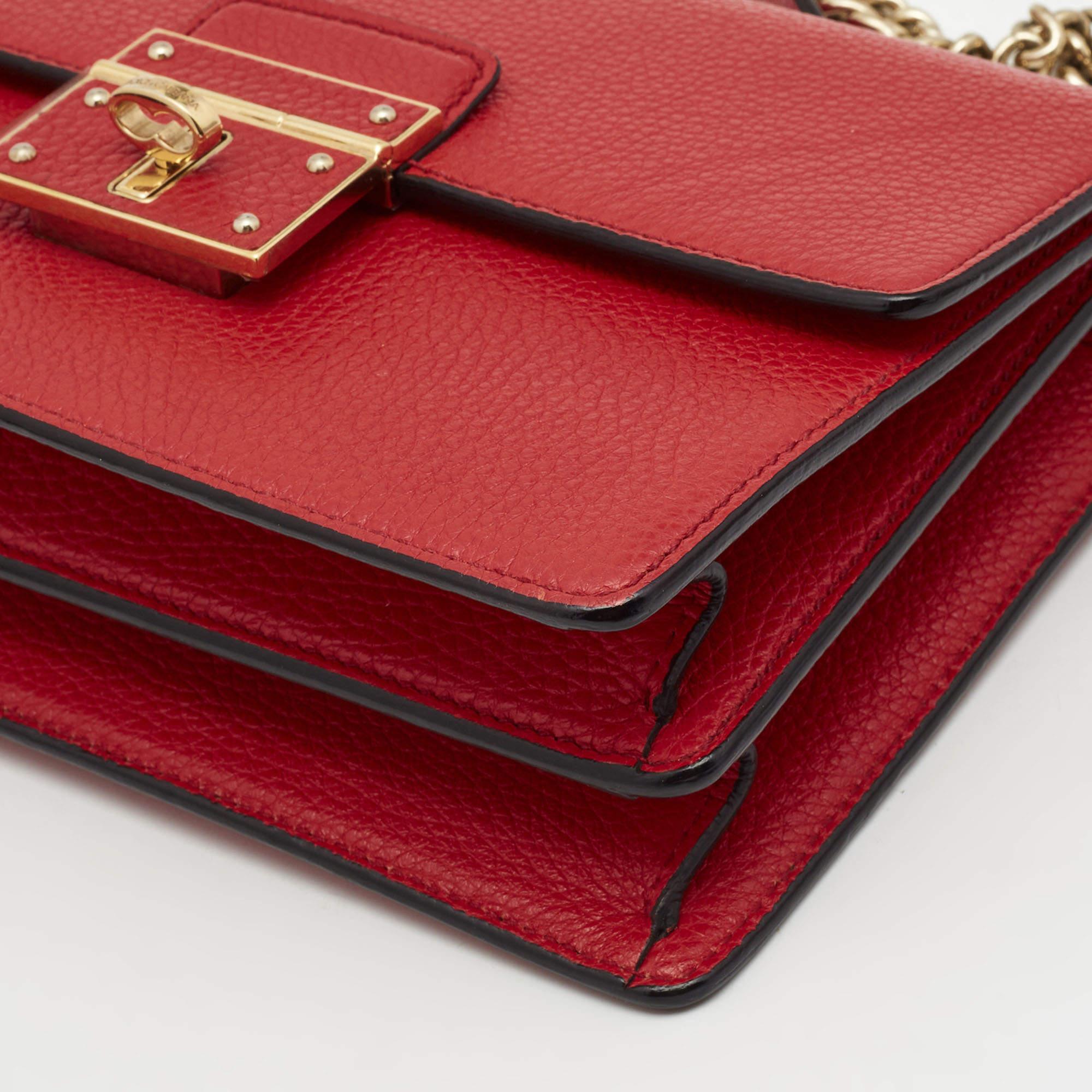 Dolce & Gabbana Red Leather Small Rosalia Shoulder Bag 4