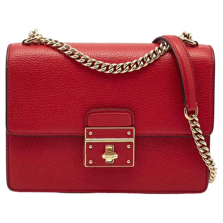 Dolce and Gabbana Red Leather Small Rosalia Shoulder Bag at 1stDibs