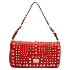 Dolce & Gabbana Red Leather Studded Shoulder Bag