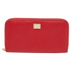 Dolce & Gabbana Red Leather Zip Around Wallet