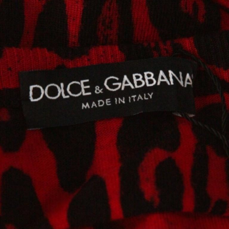 Women's Dolce & Gabbana Red Leopard Pattern Wool Knit Jumper M For Sale