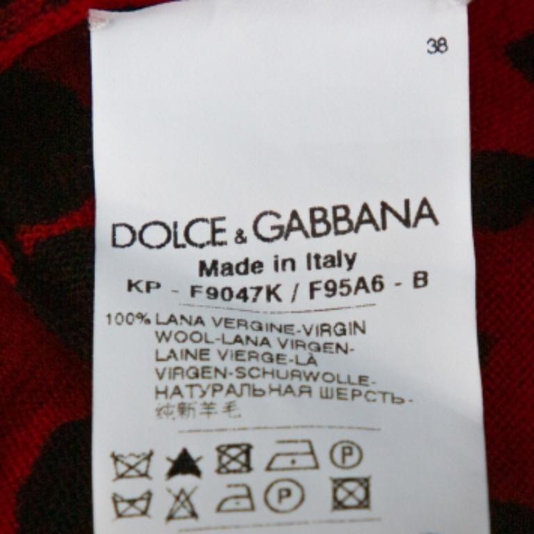 Dolce & Gabbana Red Leopard Pattern Wool Knit Jumper M For Sale 2