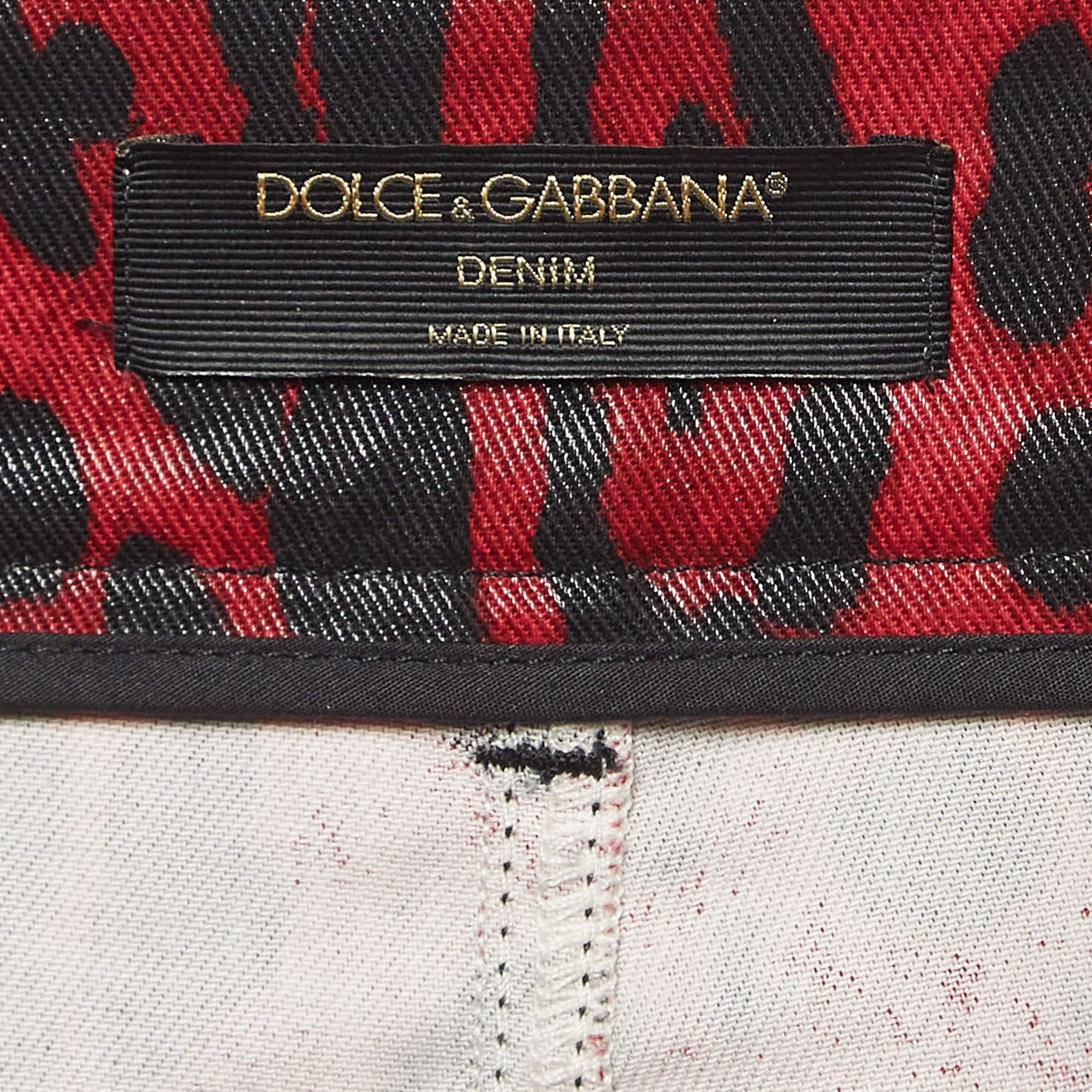 Women's Dolce & Gabbana Red Leopard Print Denim Skinny Jeans S Waist 26