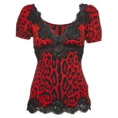 Dolce & Gabbana Red Leopard Print Silk Lace Trimmed Top XS