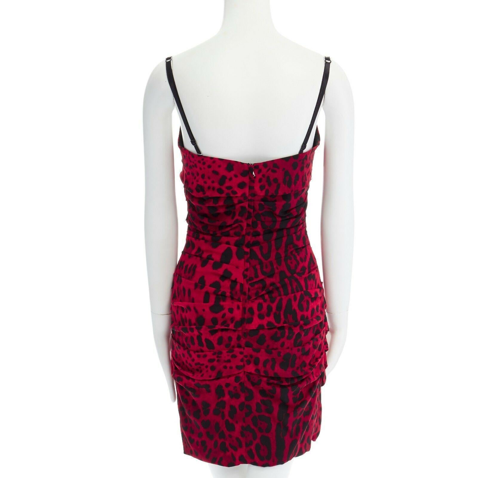 Red DOLCE GABBANA red leopard print silk ruched draped party dress IT40 S