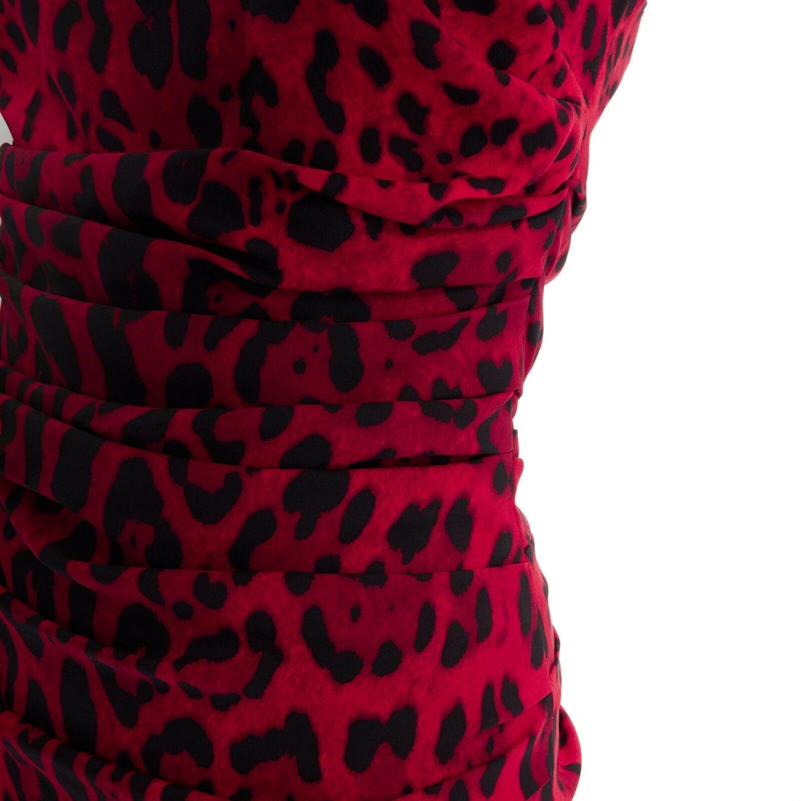 Women's DOLCE GABBANA red leopard print silk ruched draped party dress IT40 S