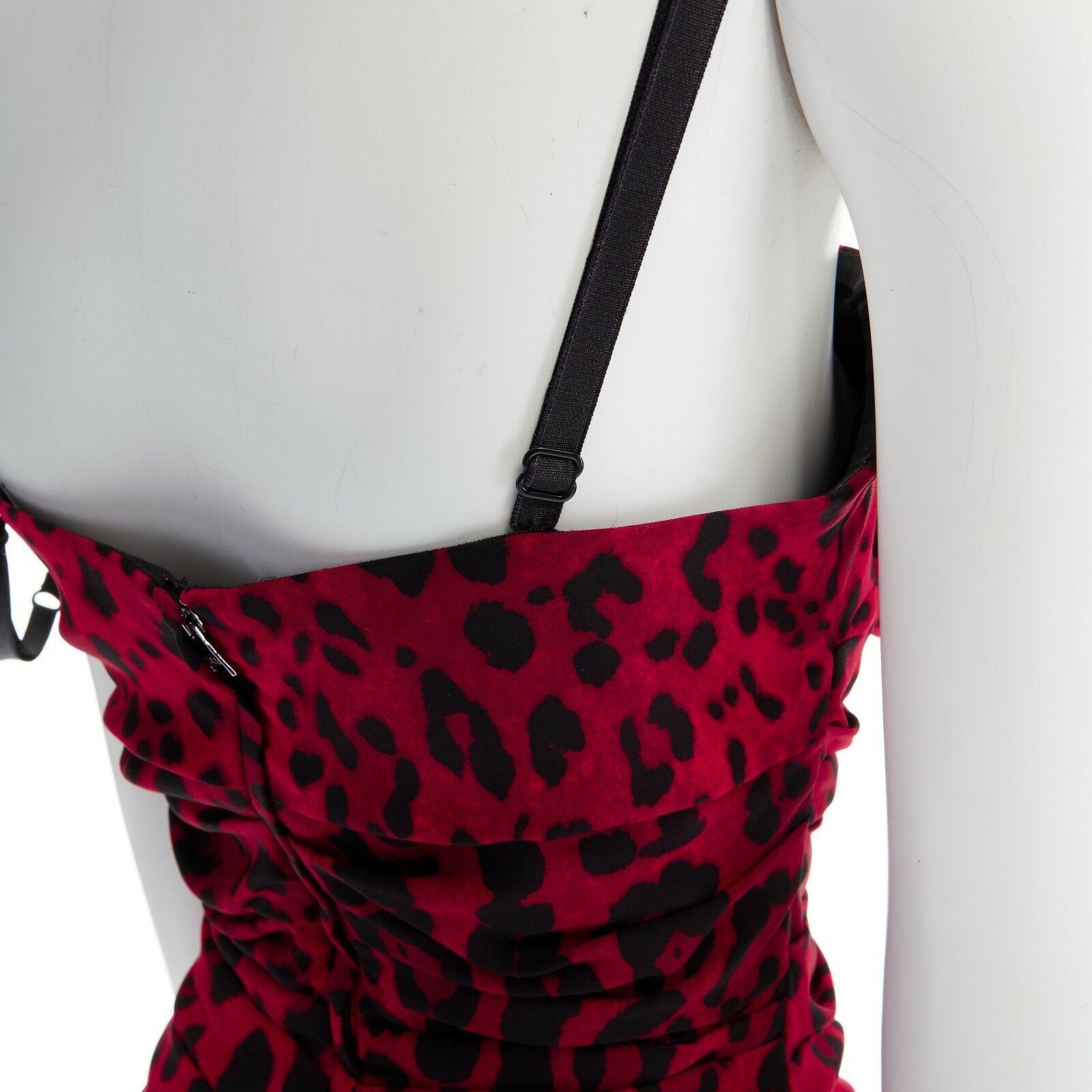 DOLCE GABBANA red leopard print silk ruched draped party dress IT40 S 1