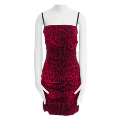 DOLCE GABBANA red leopard print silk ruched draped party dress IT40 S