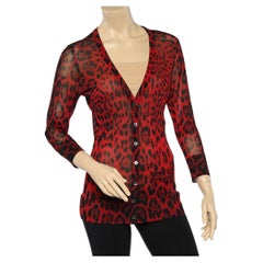 Dolce & Gabbana Red Leopard Printed Lurex Knit Cardigan M