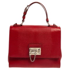 Dolce & Gabbana Red Lizard Embossed Leather Medium Miss Monica Top Handle Bag