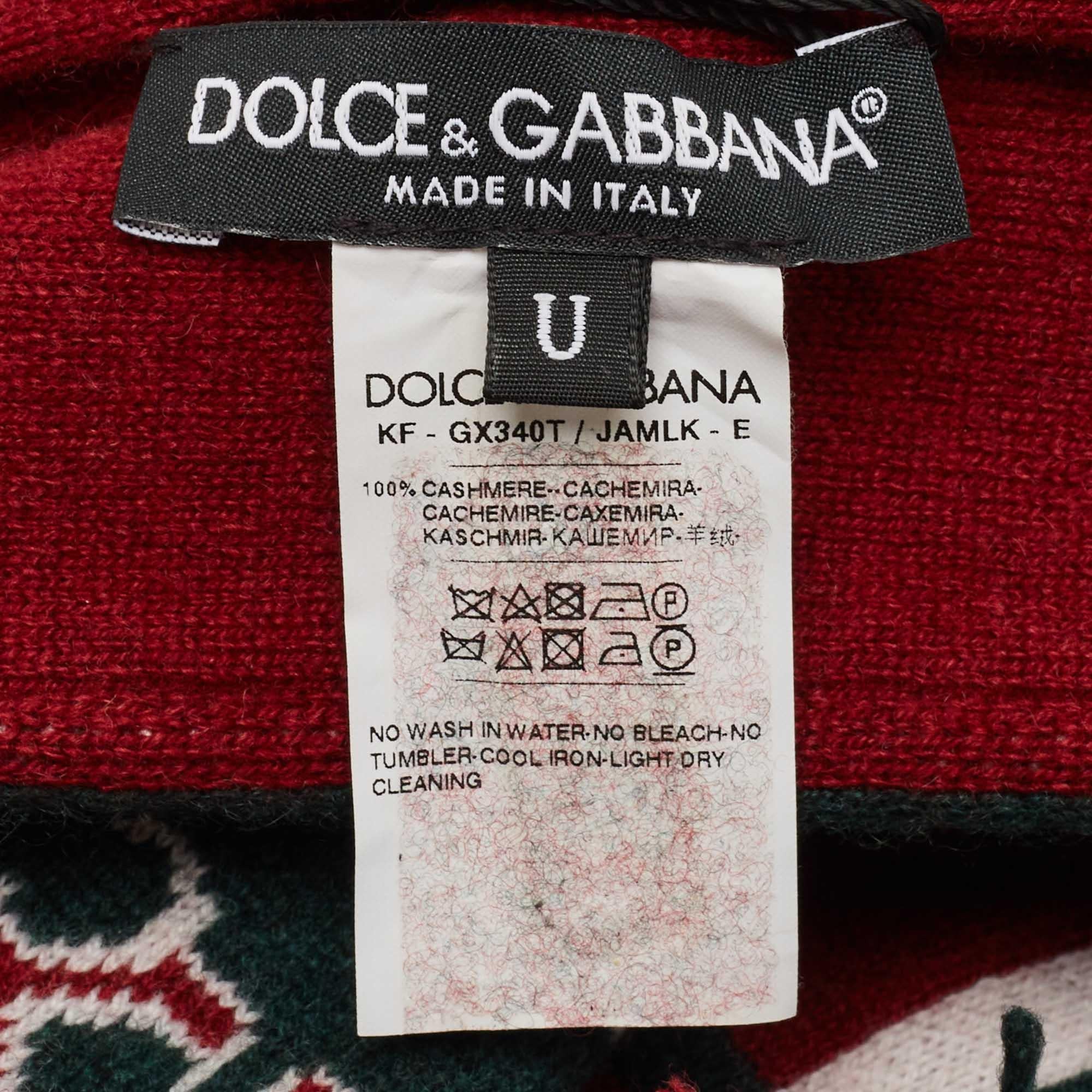 Dolce & Gabbana Red Logo Cashmere Fringed Muffler For Sale 1