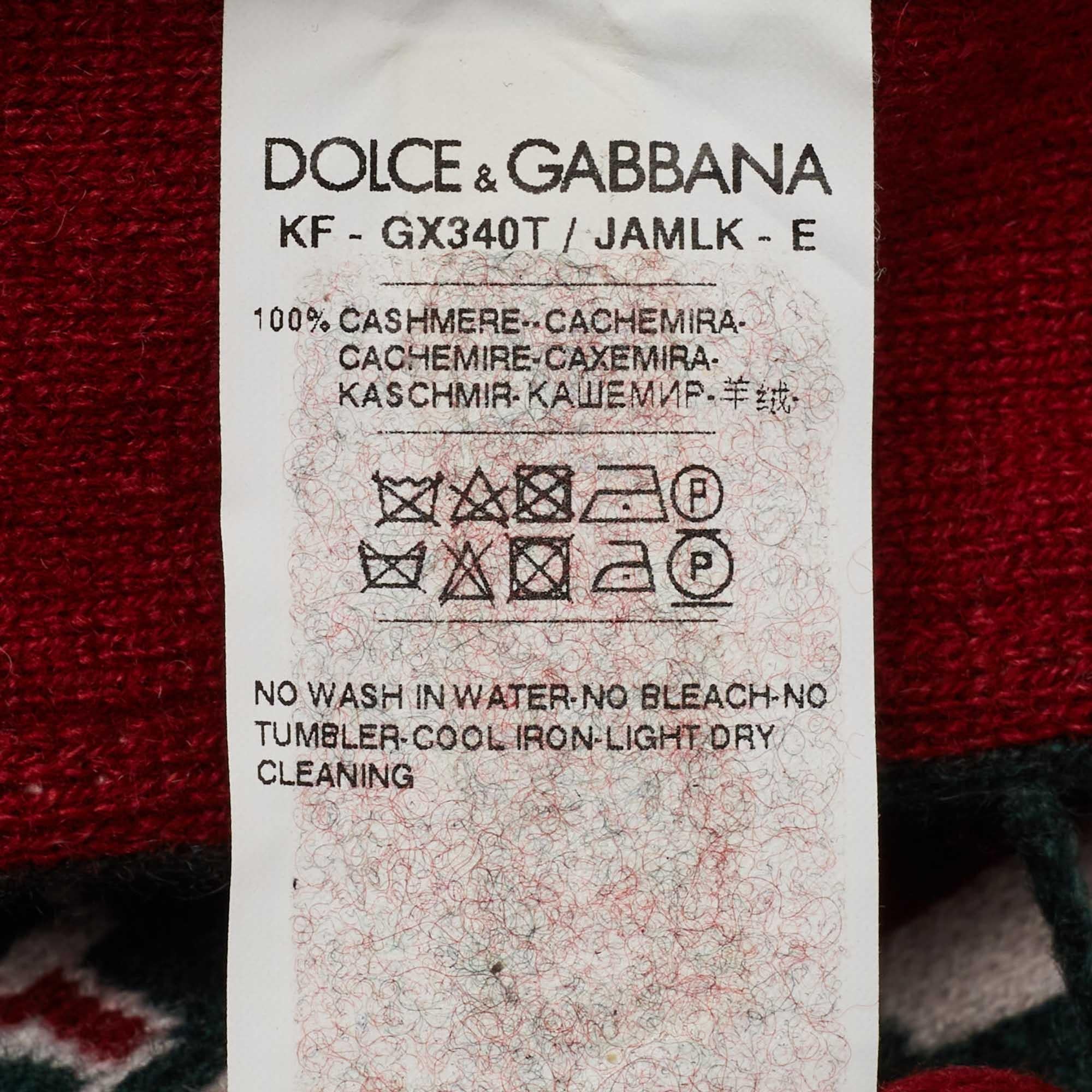 Dolce & Gabbana Red Logo Cashmere Fringed Muffler For Sale 2