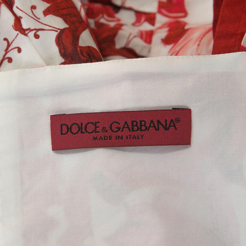 Dolce & Gabbana Red Majolica Printed Cotton Pleated Midi Dress S 1