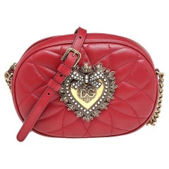 Dolce & Gabbana Red Matelassé Leather Devotion Crossbody Bag