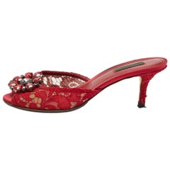 Dolce & Gabbana Red Mesh and Lace Bianca Sandals Size 38