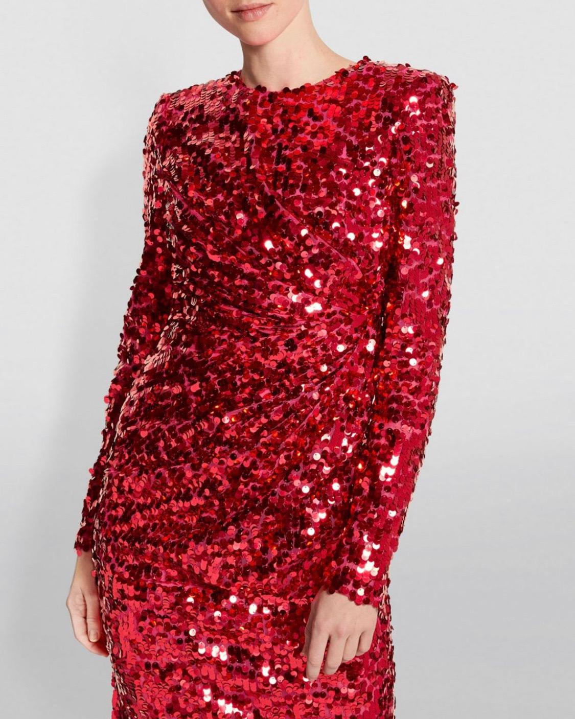 DOLCE & GABBANA

Gorgeous brand new with tags, 100% Authentic Dolce & Gabbana red dress with all over stitched sequins features round neck, long sleeves, concealed back zip closure, padded shoulders and front drape panel.

Model: Sheath dress
Color: